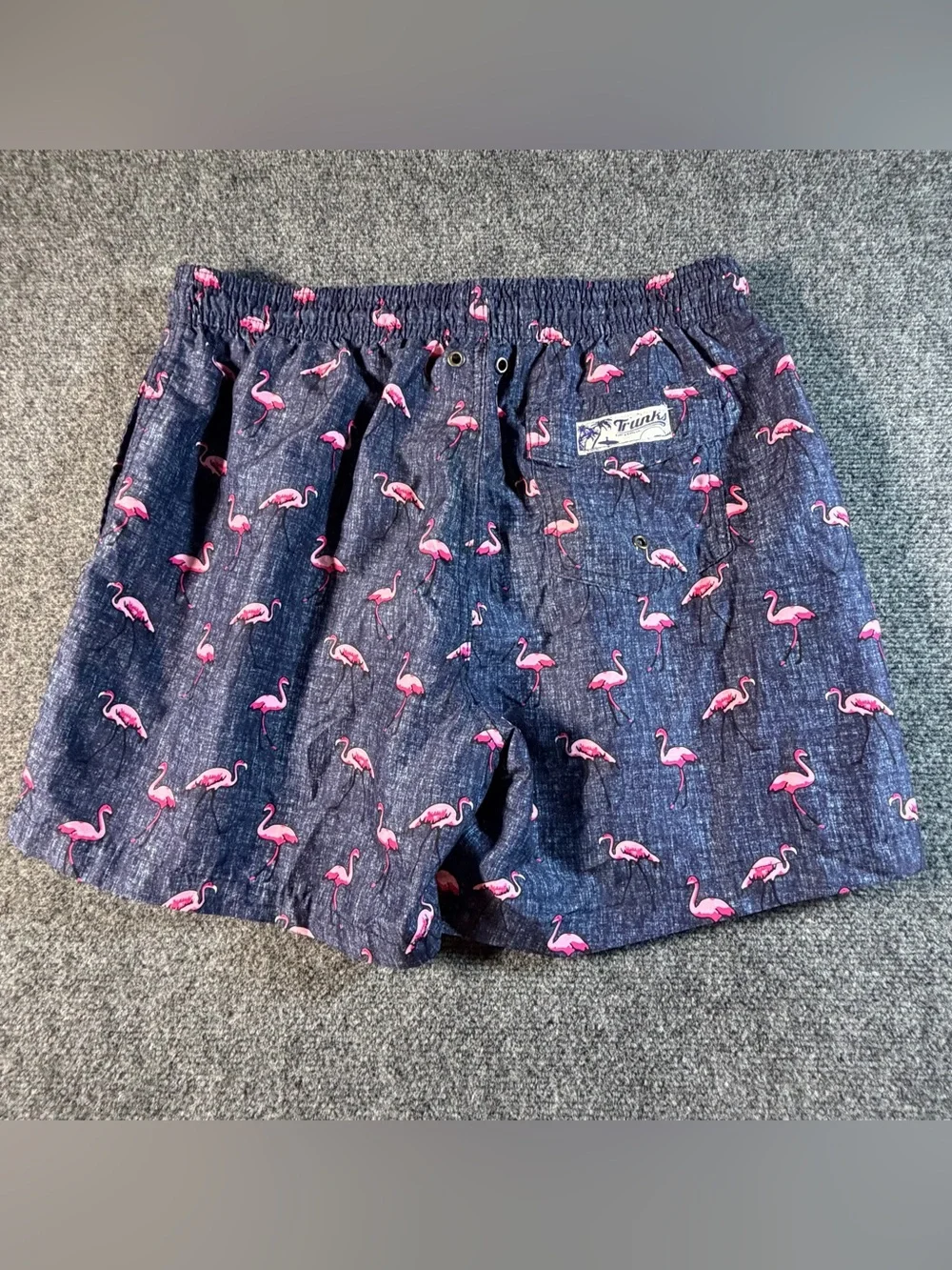 Trunks Surf & Swim Co Mens Navy Pink Flamingo Print Swim Shorts Size Medium XL